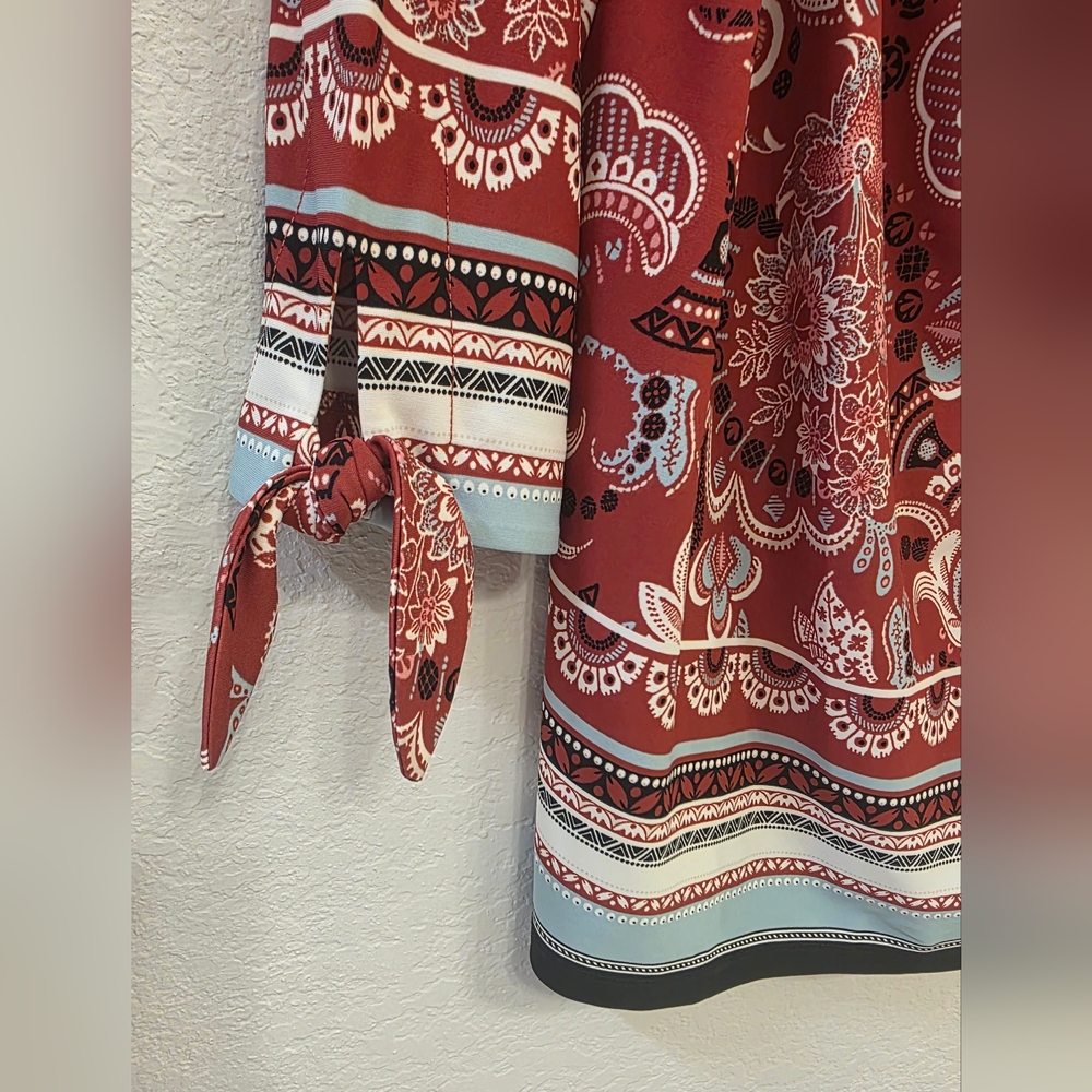 Ann Taylor - Paisley - Off The Shoulder - Tie Cuff- 3/4 Sleeve Top Size XL - Picture 3 of 4